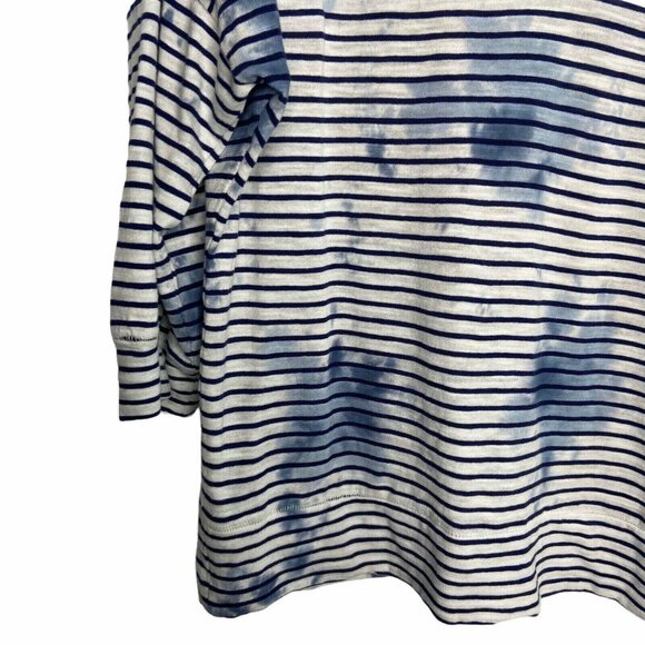 Saturday Sunday Top Size Small Blue White Tie dye With Stripes V-Neck - Picture 9 of 11